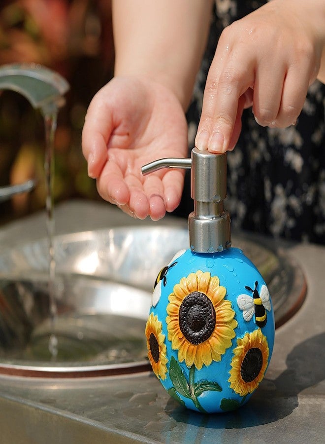 BUNCHBRAVO Sunflower Soap Dispenser with Stainless Steel Pump | 12oz Hand-Painted Resin Lotion Bottle with Embossed Bee Design | Farmhouse Kitchen, Bathroom Decor - Image 2